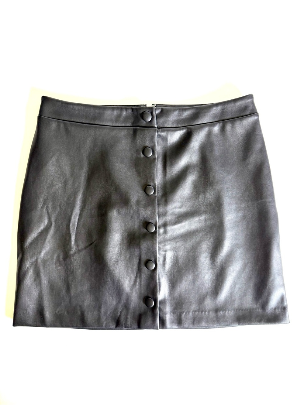 LOFT Black Faux Leather Button-Front Mini Skirt - Picture 12 of 12